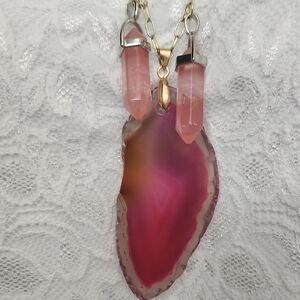 Pink Agate Pendant Necklace